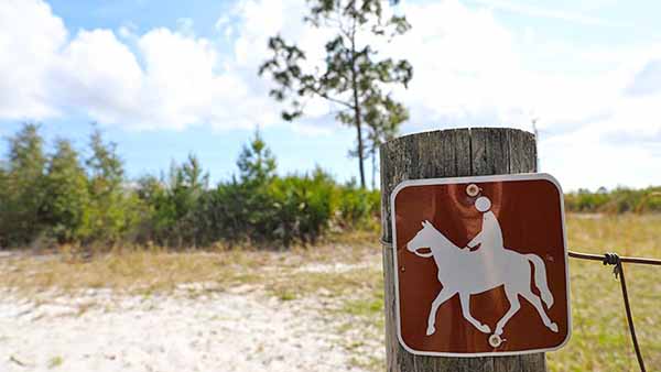 Horse riding trail sign on post