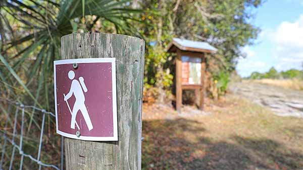 Hiking Trail sign on post Hiking Trail sign on post