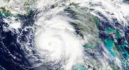 Satellite image of a hurricane approaching Florida