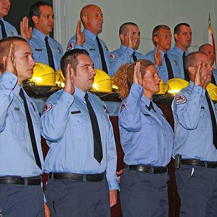 Fire Rescue Careers Fire Rescue graduating class taking the oath