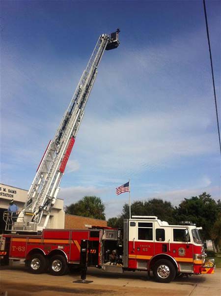 Tower 63 has a platform that extends atop a ladder 100 feet into the air.