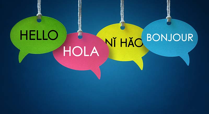 Speech bubbles depicting multiple languages.