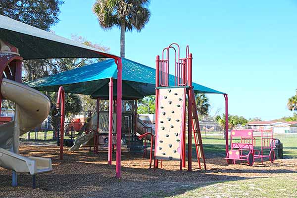 Rock climbing wall at playground