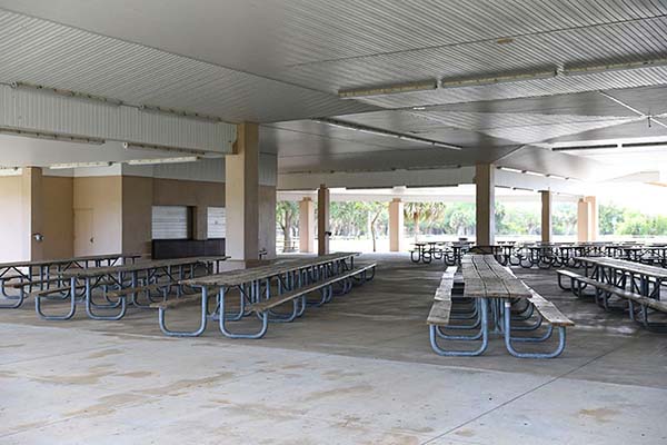Tables inside large pavilion