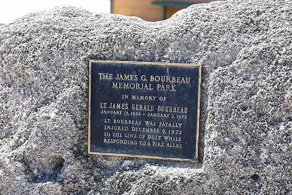 The James G Bourbeau Memoril Park plaque
