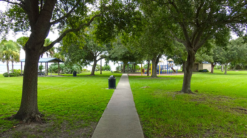Sidewalk through park