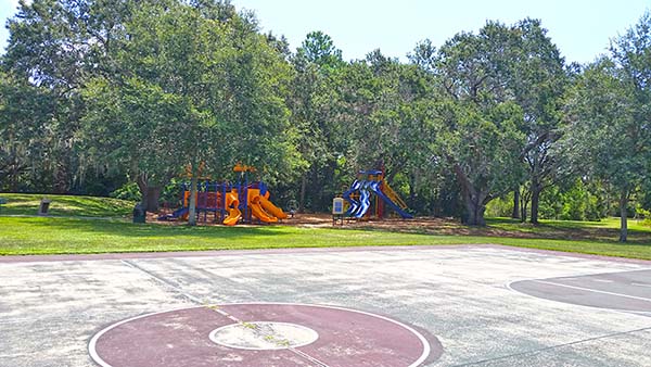 Outdoor basketball court and playground