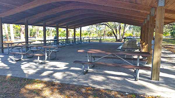 Picnic tables in pavilion