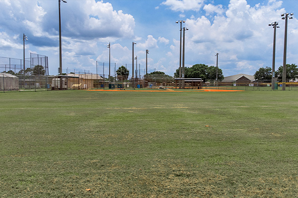 View of baseball field from the outfield.