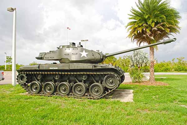 Tank near palm tree