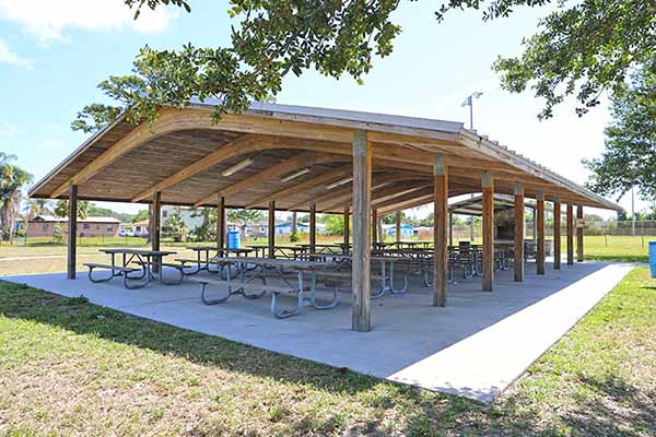 Large pavilion with picnic tables