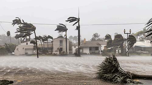 Flooded neighborhood during a hurricane.