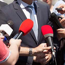 Press Conference Press conference reporters with microphones