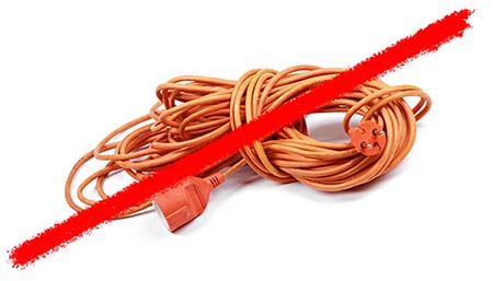 Line striking through coiled extension cord