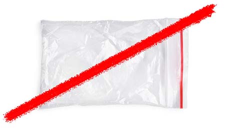 Line striking through plastic food storage bag
