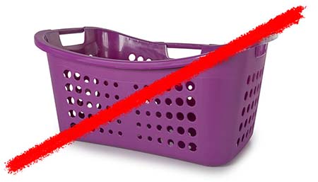 Line striking through plastic laundry basket