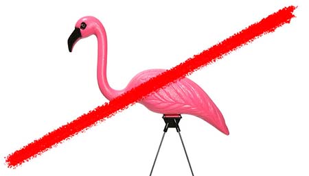 Line striking through plastic lawn flamingo